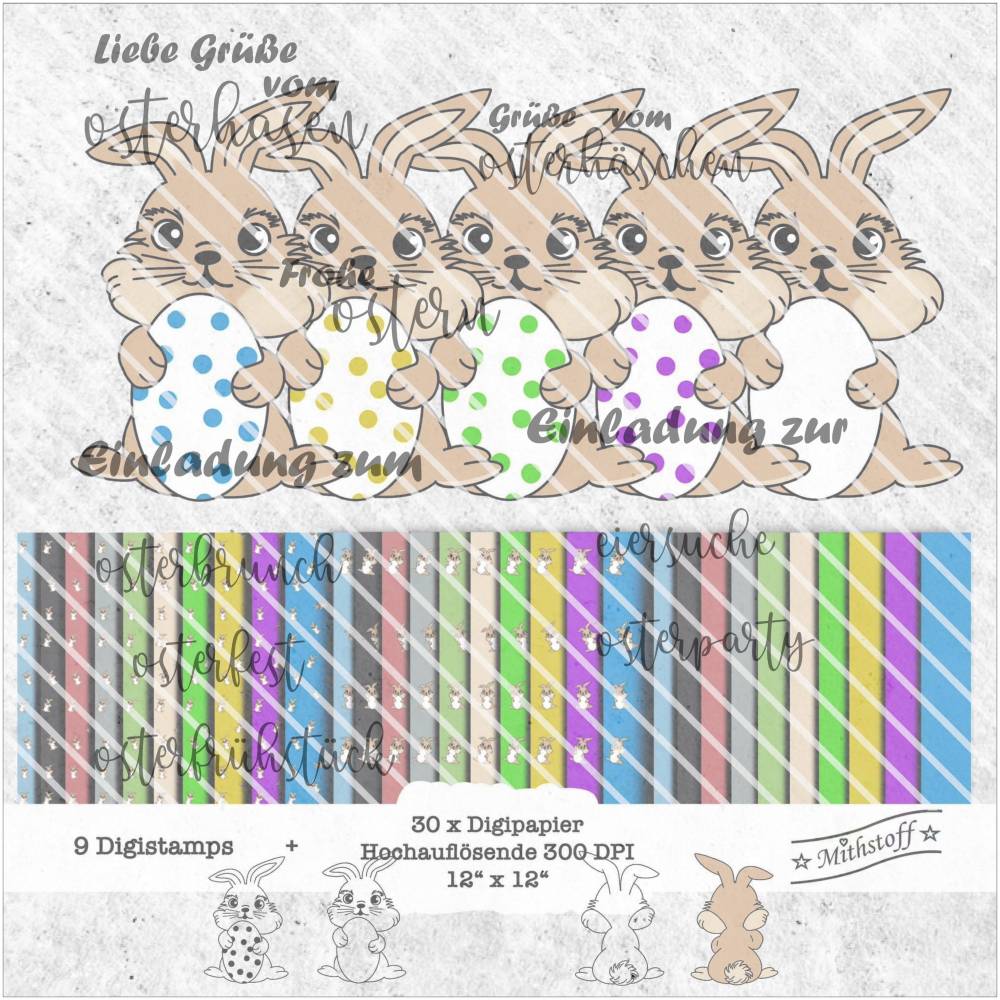 Plotterdatei - Osterhase - Ostern - Inkl. 30 x Digipaper - SVG - DXF - Datei - Mithstoff - Hase Bild 1