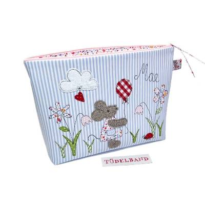 Kulturbeutel Windeltasche ...kleine Blumenwiese...XXL...hellblau...geblümt...Maus...