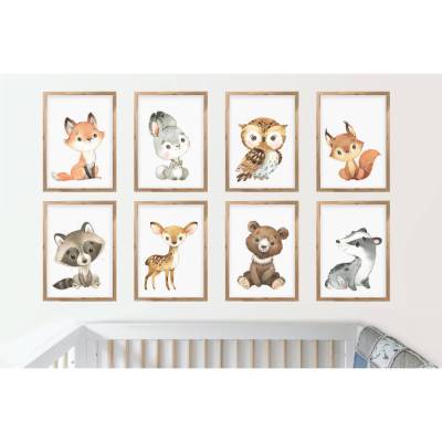 8er Poster-Set Waldtiere Kinderzimmer • Babyzimmer Deko • Reh, Fuchs, Bär, Eule & co. • ohne Rahmen • CreativeRobin