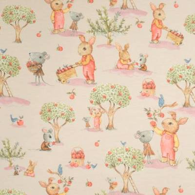 French Terry Sommersweat  lachs-beige mit Kaninchen Apple Garden 50 x 150 cm Nähen  ♕