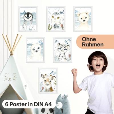 6er Poster-Set fürs Kinderzimmer mit Nordischen Tieren der Arktis | Schöne Babyzimmer Deko | ohne Rahmen | CreativeRobin