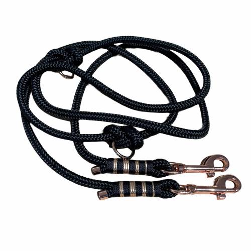 Maritime Hundeleine, alle Hundegrößen, verstellbar, Tauleine, schwarz, rosegold, Wunschlänge