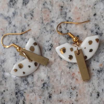 PORZELLAN Schmuck Ohrringen Ohrhänger Ohrstecker Creolen Designerschmuck, Sommer Trend Unikat vergoldet