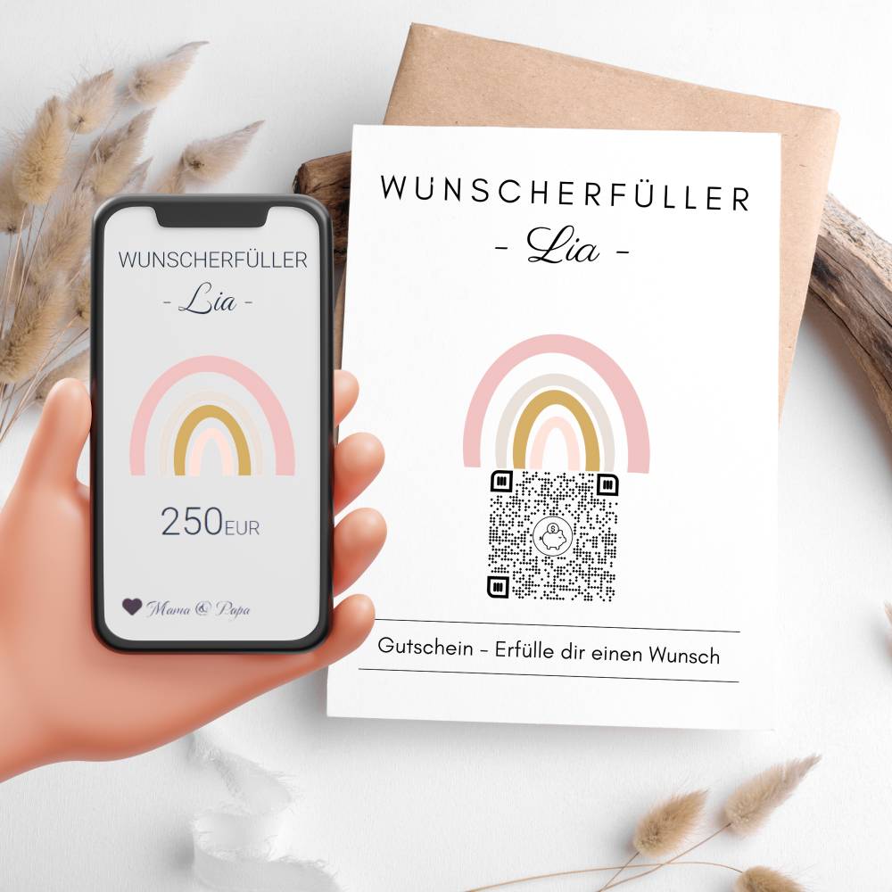 Digitale Spardose | Personalisiertes Geldgeschenk | QrCode Geschenkkarte