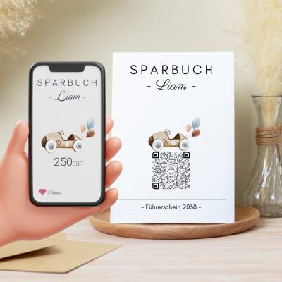Geldgeschenk | Personalisiertes Sparbuch | QrCode Postkarte DIN A6 inkl. Briefumschlag & Anhänger | Führerschein