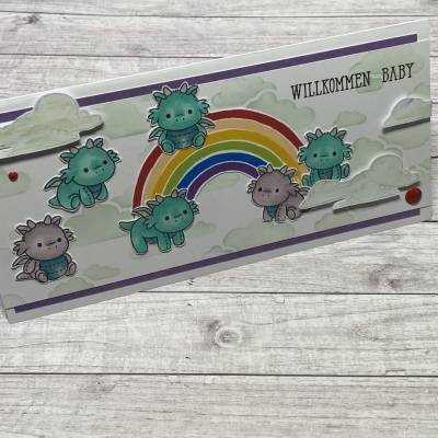 Grußkarten / Glückwunschkarten „niedliche Grüße zur Geburt eines Babys“, süße Drachen für Mädchen & Jungen, Handarbeit