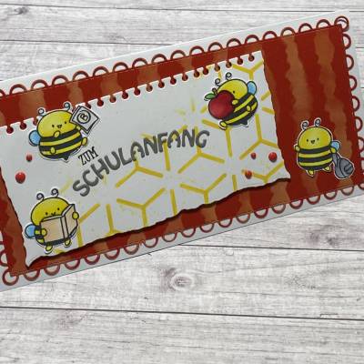 Grußkarte zum Schulanfang, Karte zur Einschulung, Einschulungskarte mit Bienen