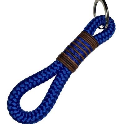 Schlüsselanhänger handgefertigt der Marke AlsterStruppi in royalblau, cognacfarbenen Leder, personalisiert ist möglich
