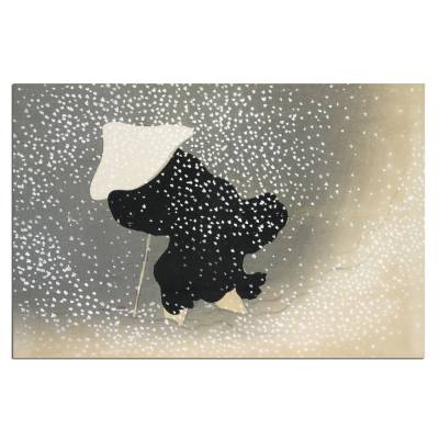 Leinwandbild Mann im Schneesturm – Japanische Kunst von Kamisaka Sekka als hochwertiger Kunstdruck
