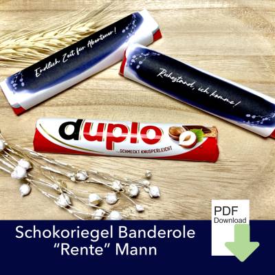 27 Duplo & Kinderriegel Banderolen zum Ausdrucken – Sprüche zum Renteneintritt, Ruhestand & Abschiedsgeschenk – PDF Download