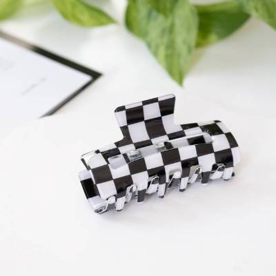 Haarspange | schwarz - weiße Haarspange | gemusterte Haarklammer | Checkerboard Muster | Haarspange Schachbrettmuster