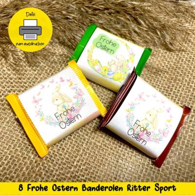 Download 8 Frohe Ostern Ritter Sport Banderole, Banderole Schokolade, Oster Tischdeko, Kollegen, Freunde, Familie, Datei