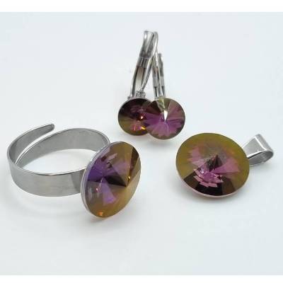 Schmuckset Ring, Ohrringe und Anhänger mit Swarovski Rivoli in der Farbe Lilac Shadow  (753)