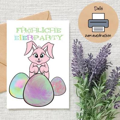 Lustige Osterkarte, Download, Osterkarte zum ausdrucken, Ostergrüße Karte, Postkarte Osterhase im Din A6 Format, Digital