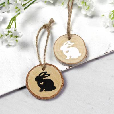 Holzanhänger mit Hasen ~ 3er Set | Ostern | Frühling