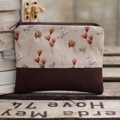 Braune Kosmetiktasche S SIGNE Zweige und Gräser Kunstleder braun Täschchen Portemonnaie Geldbörse klein herbstlich
