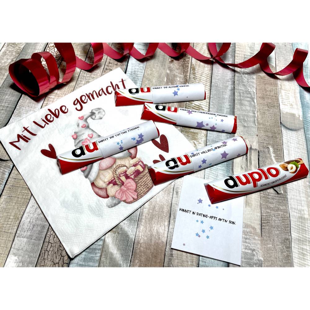Duplo Banderolen zum 18. Geburtstag für Tochter, Sohn oder Freundin, ideal auch als schöne Tischdeko – Duplo Verpackung als PDF Datei zum ausdrucken Bild 3