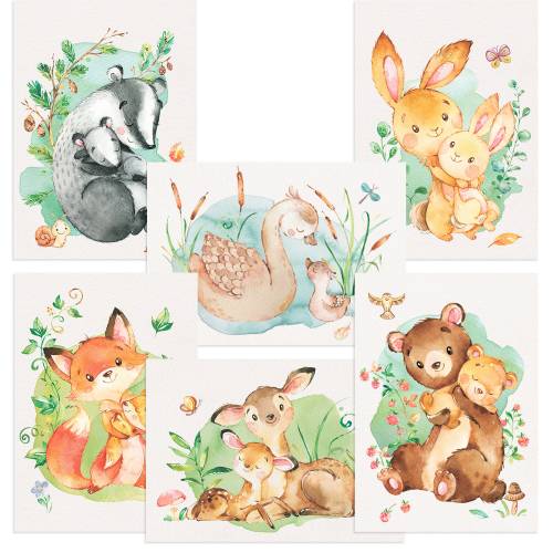 Mutter & Baby Waldtier Poster-Set fürs Kinderzimmer I Babyzimmer Deko I ohne Rahmen I CreativeRobin