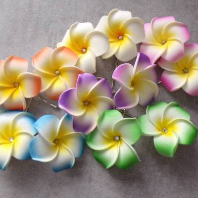 Plumeria Frangipani Hibiskus Haarklammern mit Kristallstein – Blumenschmuck in verschiedenen Farben