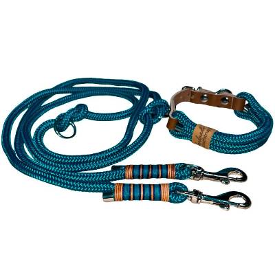 Leine Halsband Set für mittelgroße Hunde, verstellbar, petrol, ab 20 cm Halsumfang