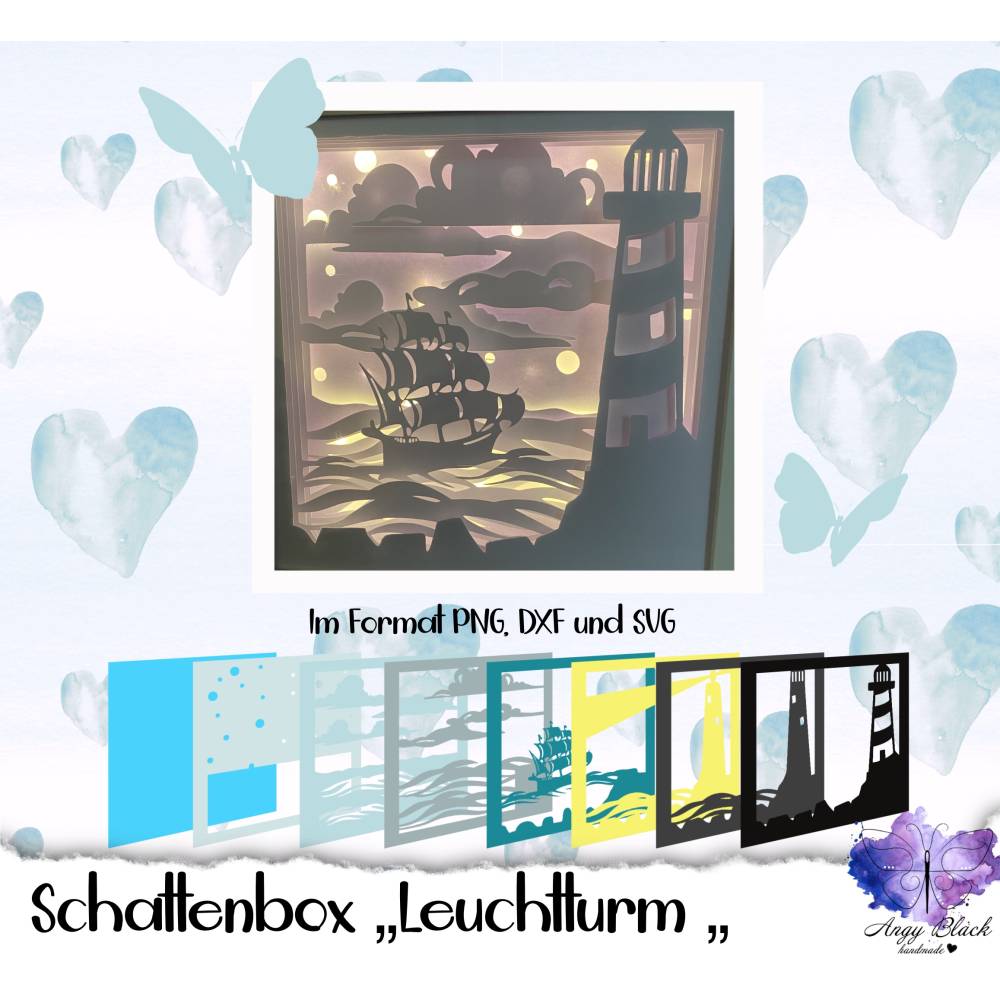 Schattenbox Motiv "Leuchtturm " SVG, DXF, PNG, Lightbox, Shadowbox Bild 1