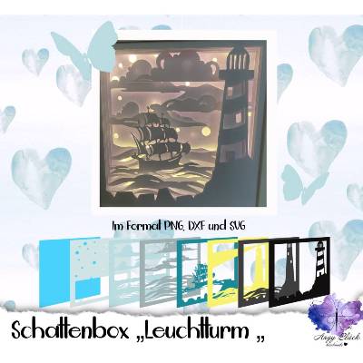 Schattenbox Motiv "Leuchtturm " SVG, DXF, PNG, Lightbox, Shadowbox