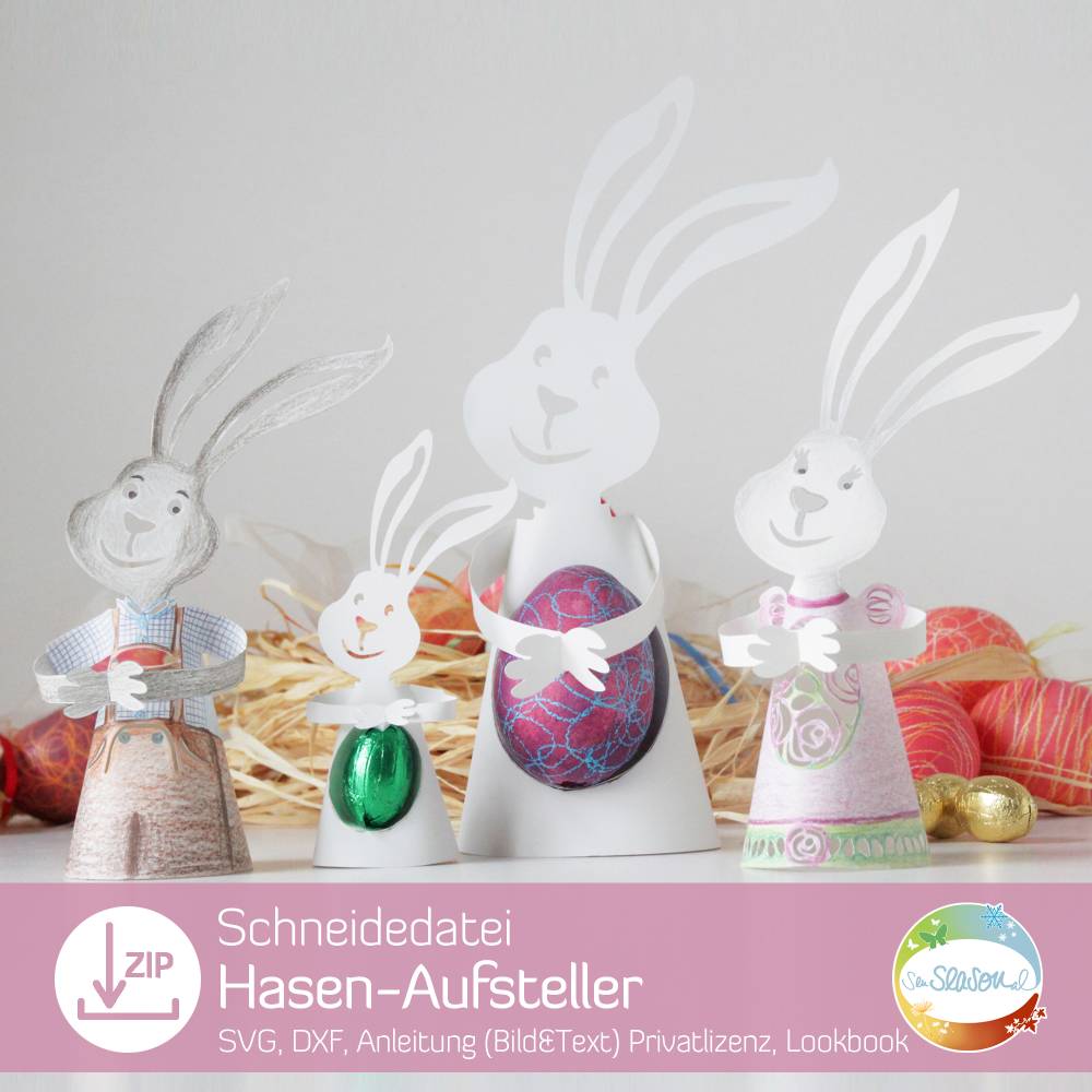 Hasen-Aufsteller, Schneidedatei zu Ostern, Eierhalter für den Osterbrunch aus Papier zum plotten, Design von senSEASONal Bild 1