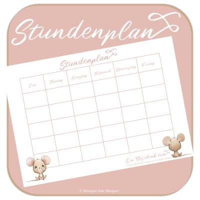 FREEBIE - GESCHENK  | Stundenplan  | Maus - rosa | A4 zum selbst drucken | PDF Datei