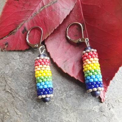 ​Bunte Perlenohrringe hängend Edelstahl | Gestreifte Ohrringe leicht | 4,5cm | Geschenk