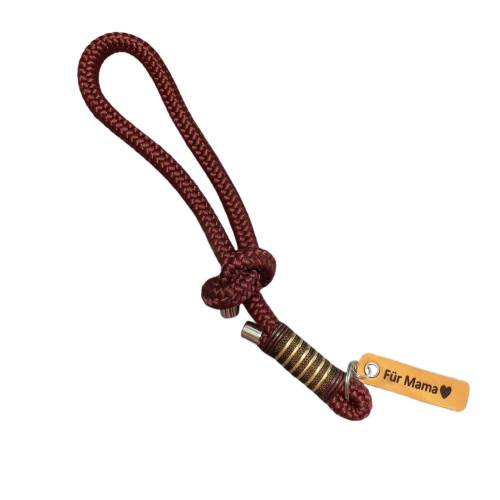 Kamera Handschlaufe aus Tau weinrot, braun, gold und auf Wunsch auch personalisiert