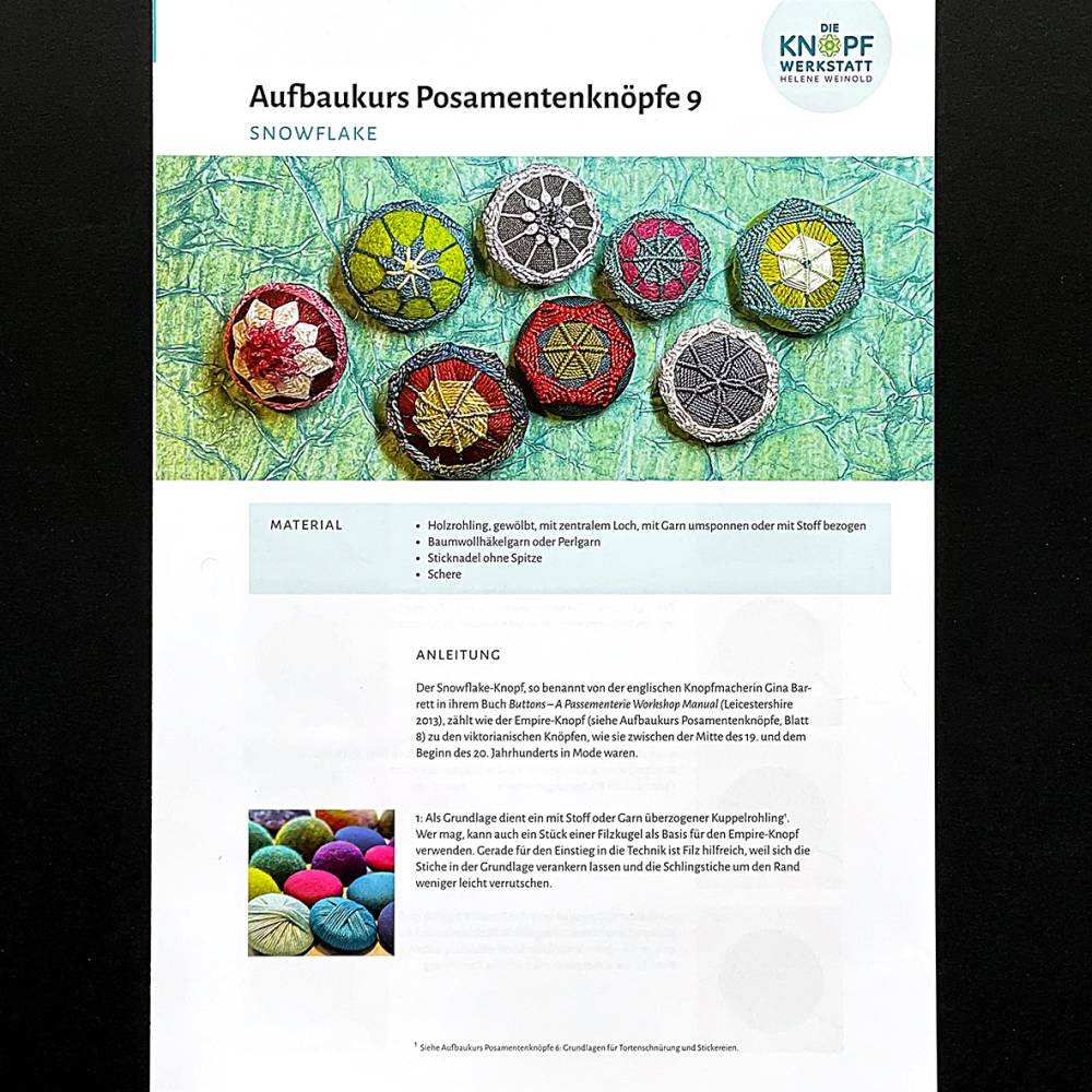 Anleitung für den Snowflake-Knopf (Aufbaukurs Posamentenknöpfe 9) Bild 1