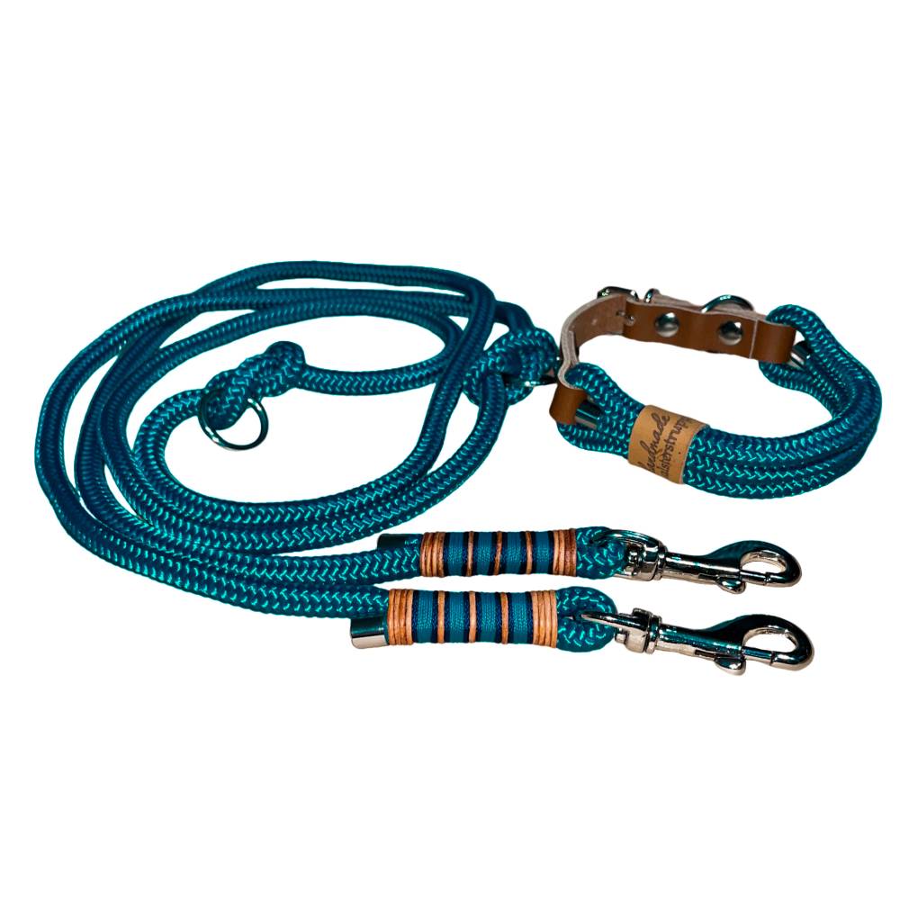 Leine Halsband Set fr groe Hunde, verstellbar, petrol, ab 30 cm Halsumfang