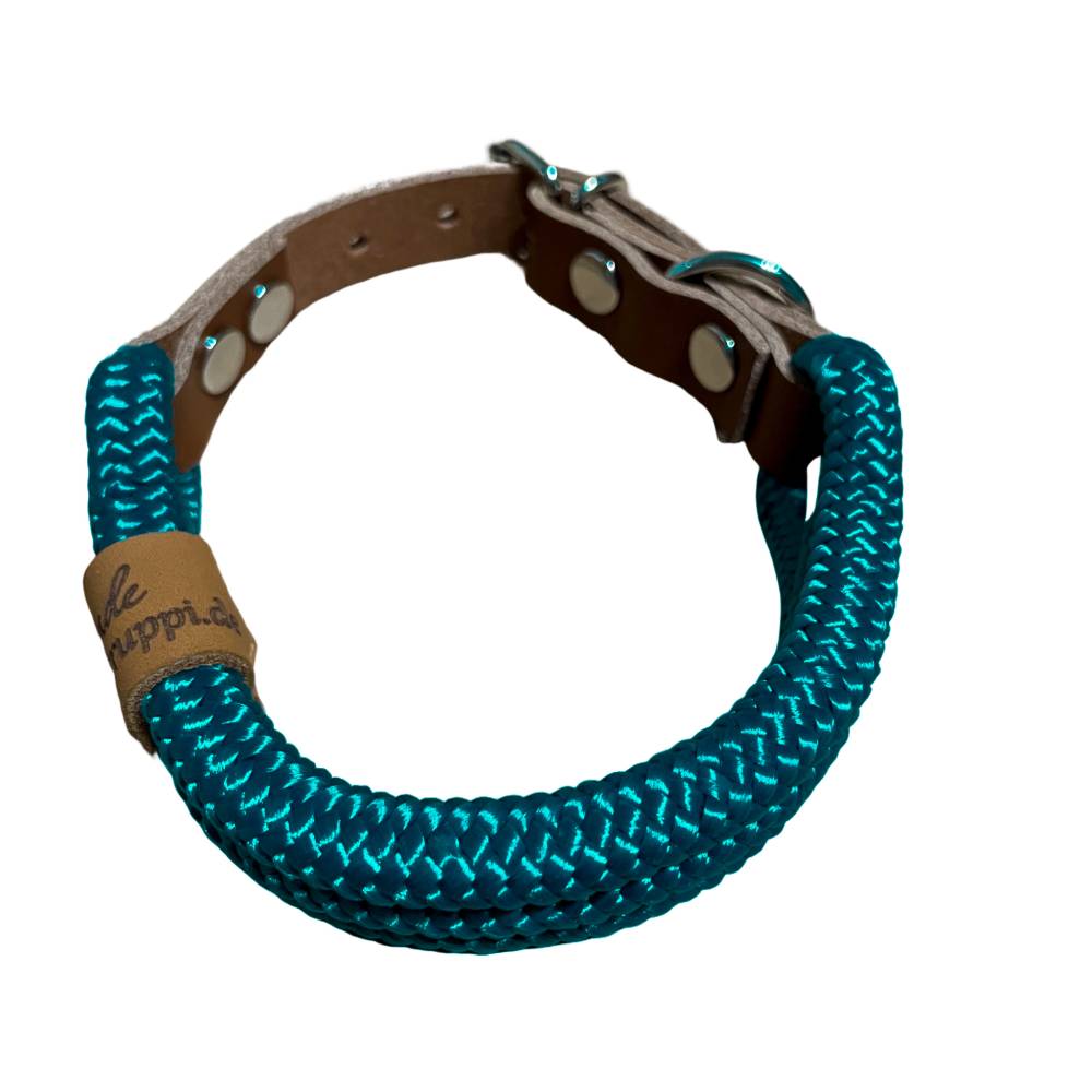 Leine Halsband Set fr groe Hunde, verstellbar, petrol, ab 30 cm Halsumfang