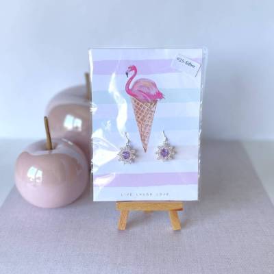 Ohrringe * Blümchen * Lila * Crystal * gefädelt * Ohrhaken 925er Silber * Grußkarte