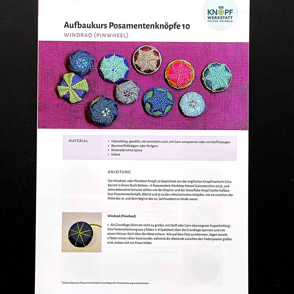 Anleitung für den Windrad- oder Pinwheel-Knopf (Aufbaukurs Posamentenknöpfe 10) Bild 1