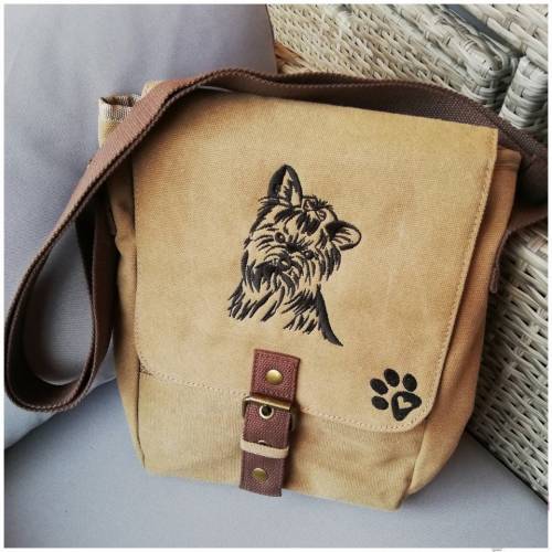 Tasche mit Hund Yorkshire Terrier und Pfote bestickt