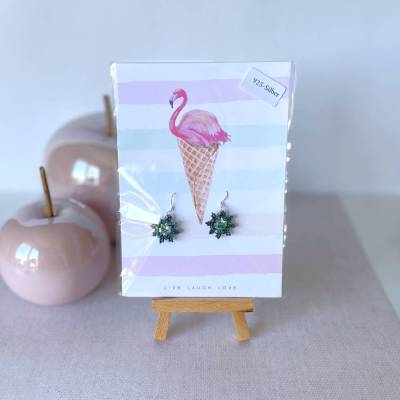 Ohrringe * Blümchen * Dunkelgrün * Crystal * gefädelt * Ohrhaken 925er Silber * Grußkarte