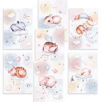 Süße Träume Poster-Set als Babyzimmer Deko I schlafendes Schäfchen, Koala, Elefant & co. I ohne Rahmen I CreativeRobin