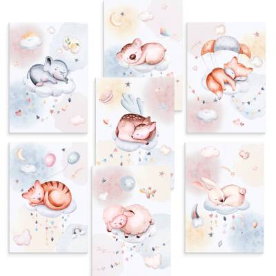 Süße Träume Poster-Set als Babyzimmer Deko I schlafendes Schäfchen, Koala, Elefant & co. I ohne Rahmen I CreativeRobin