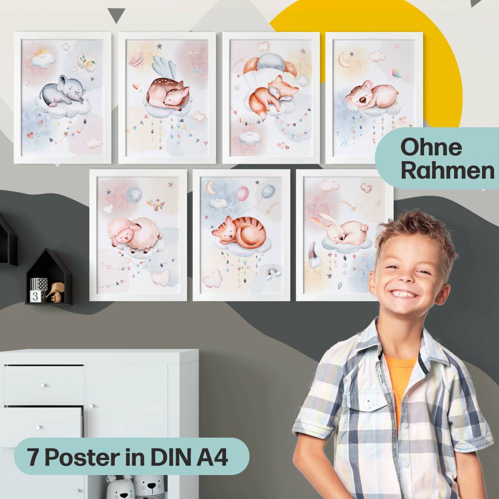 Süße Träume Poster-Set als Babyzimmer Deko I schlafendes Schäfchen, Koala, Elefant & co. I ohne Rahmen I CreativeRobin Bild 2