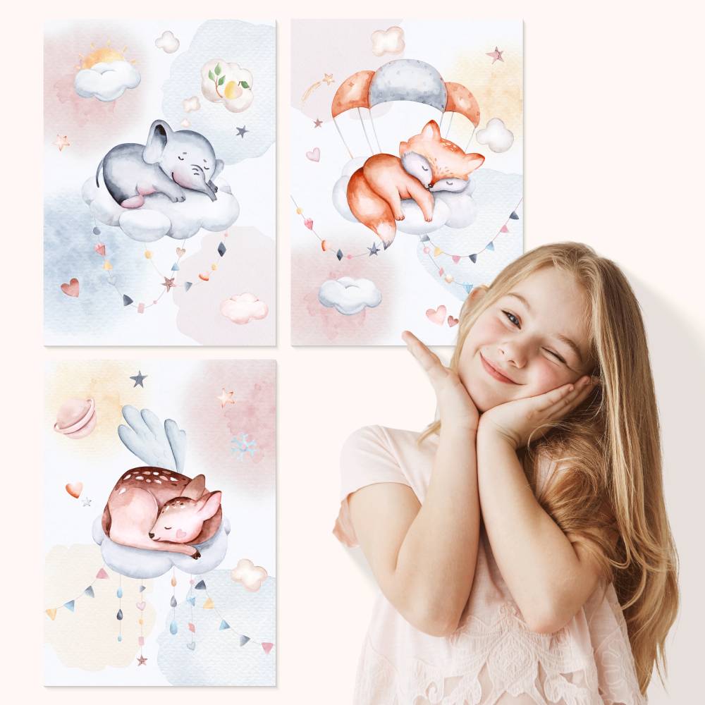 Süße Träume Poster-Set als Babyzimmer Deko I schlafendes Schäfchen, Koala, Elefant & co. I ohne Rahmen I CreativeRobin Bild 4