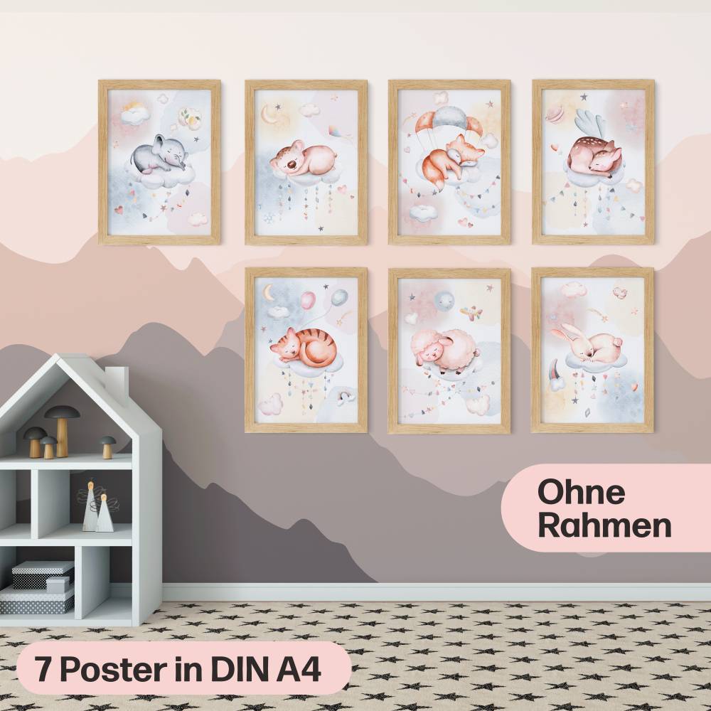 Süße Träume Poster-Set als Babyzimmer Deko I schlafendes Schäfchen, Koala, Elefant & co. I ohne Rahmen I CreativeRobin Bild 5
