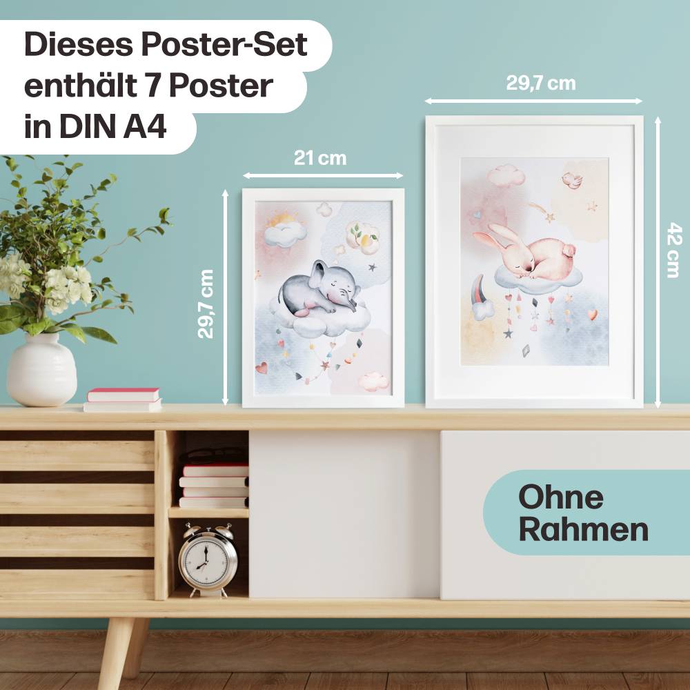 Süße Träume Poster-Set als Babyzimmer Deko I schlafendes Schäfchen, Koala, Elefant & co. I ohne Rahmen I CreativeRobin Bild 7