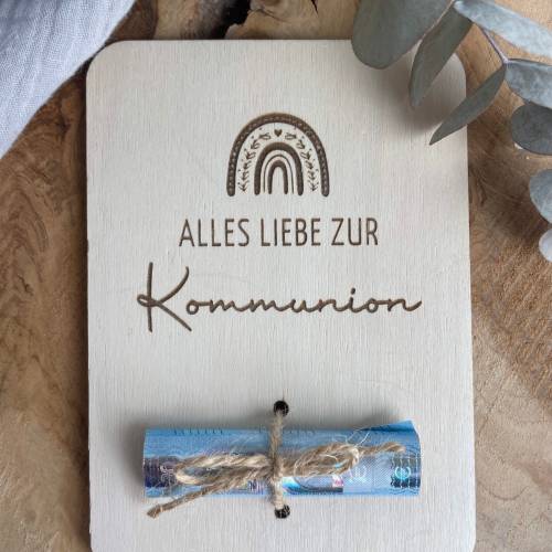 Postkarte aus Holz / Grußkarte / Holzkarte / Geldgeschenk / Geschenk zur Kommunion