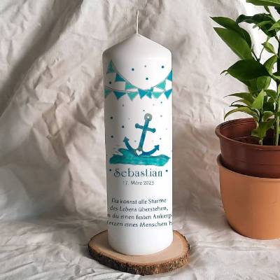 Taufkerze Design Anker Meer