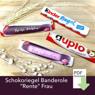 27 Duplo & Kinderriegel Banderolen zum Renteneintritt – PDF Download als Abschiedsgeschenk für Ruhestand