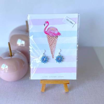Ohrringe * Blümchen * Blau * Crystal * gefädelt * Ohrhaken 925er Silber * Grußkarte