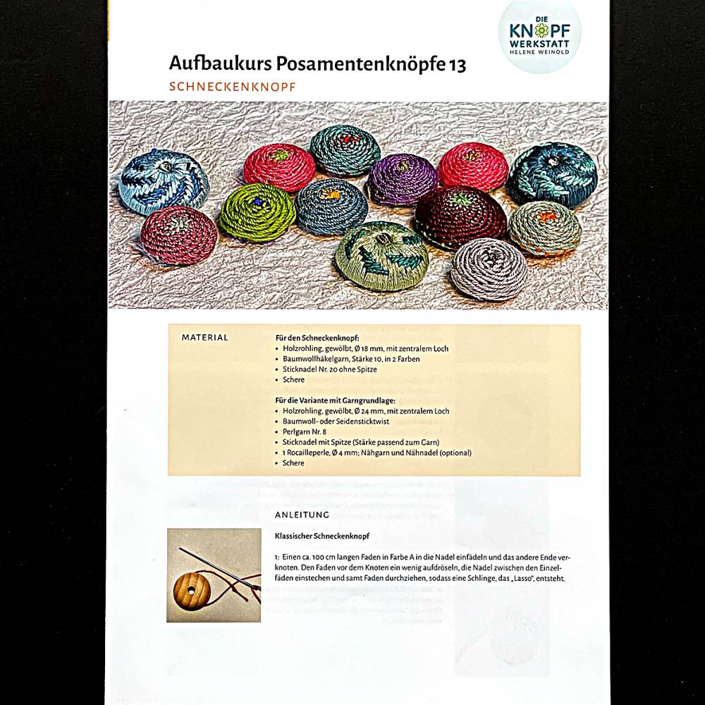 Anleitung für den Schneckenknopf (Aufbaukurs Posamentenknöpfe 13) Bild 1