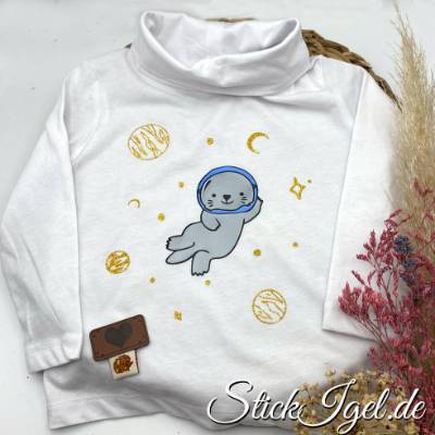 Otter Kinder Shirt mit Rollkragen Gr. 92 weiß Weltraum