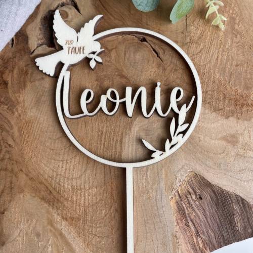 Caketopper zur Taufe personalisiert mit Namen / Kuchenstecker Taufe mit Taube / Cake Topper Name